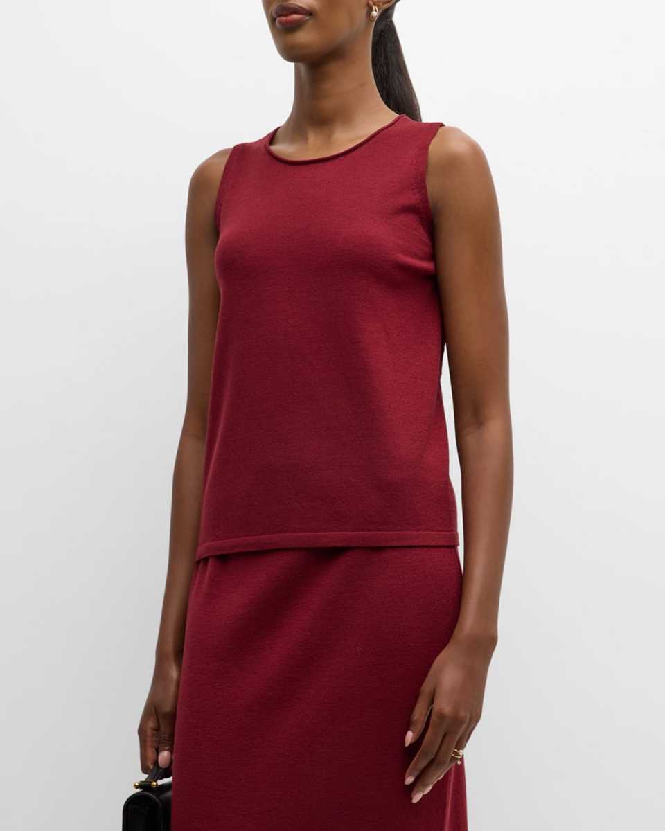 Washable Wool Crepe Crewneck Tank Top